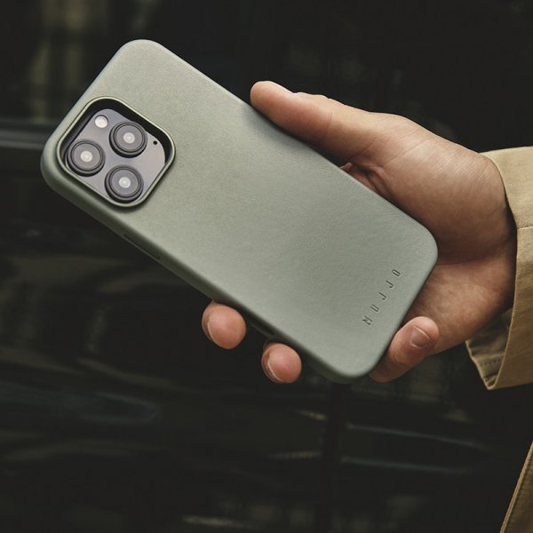 Mujjo iPhone 16 Pro Cover Full Leather Case Green Smoke