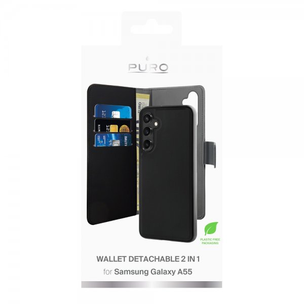 Puro Samsung Galaxy A55 Etui Wallet Detachable 2 i 1 Sort
