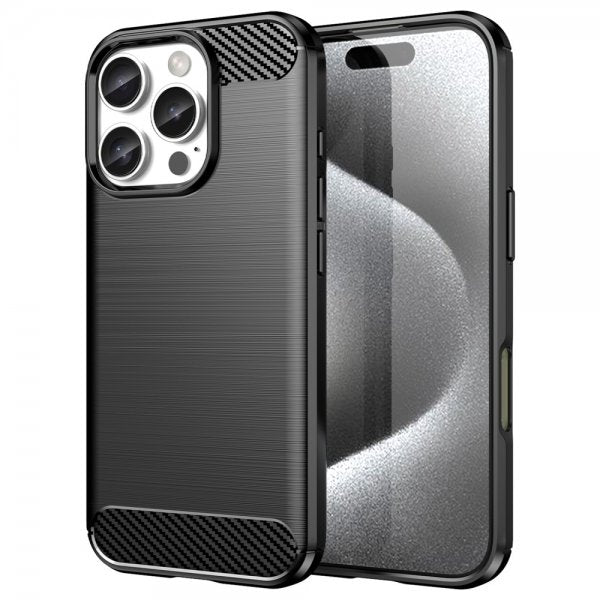 iPhone 16 Pro Cover Børstet Kulfibertekstur Sort