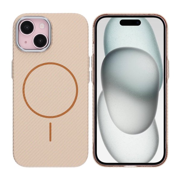 iPhone 15 Cover Kulfibermønster MagSafe Guld