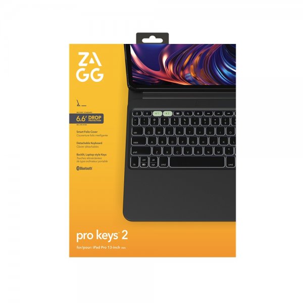 ZAGG iPad Pro 13 (M4/M5) Cover med Tastatur Pro Keys 2 Nordisk Layout Sort