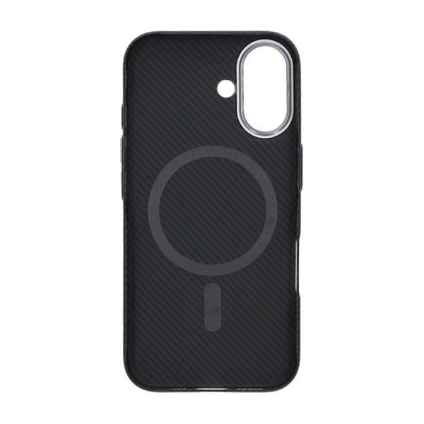 iPhone 16 Cover Kulfibermønster MagSafe Sort