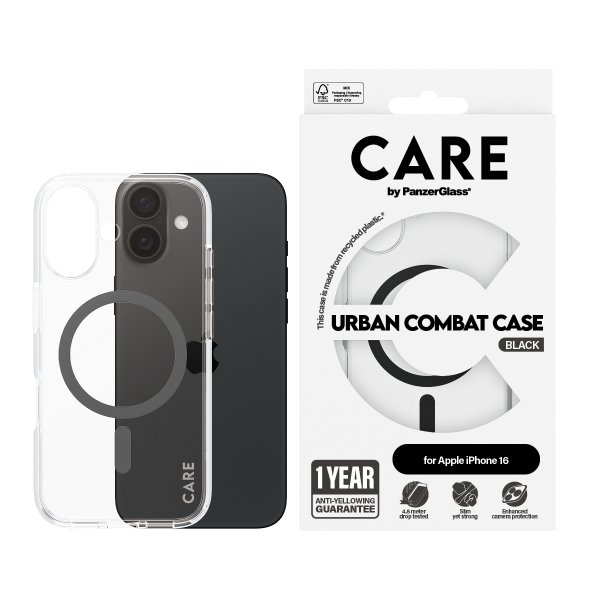 CARE by PanzerGlass iPhone 16 Cover Urban Combat MagSafe Sort Transparent