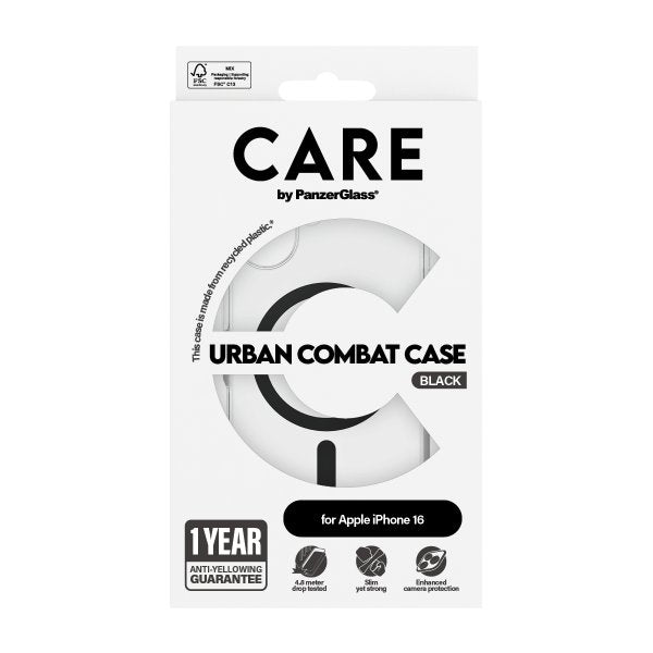 CARE by PanzerGlass iPhone 16 Cover Urban Combat MagSafe Sort Transparent