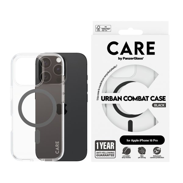 CARE by PanzerGlass iPhone 16 Pro Cover Urban Combat MagSafe Sort Transparent