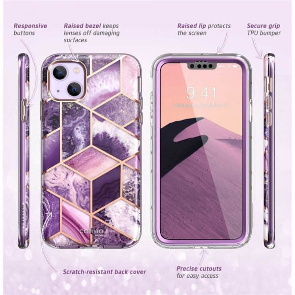 Supcase iPhone 14 Plus Cover Cosmo Purple Marble