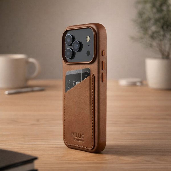 Mujjo iPhone 17 Pro Cover Full Leather Wallet Case MagSafe Tan
