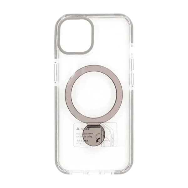 iPhone 15 Cover Ringholder MagSafe Sort Gennemsigtig