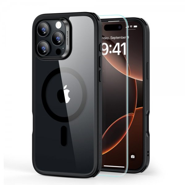 ESR iPhone 16 Pro Max Cover og Skærmbeskytter Classic Hybrid MagSafe Sæt Sort Gennemsigtig