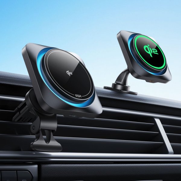 ESR Bilholder Qi2 Air Vent/Dashboard Trådløs Biloplader CryBoost HaloLock Sort