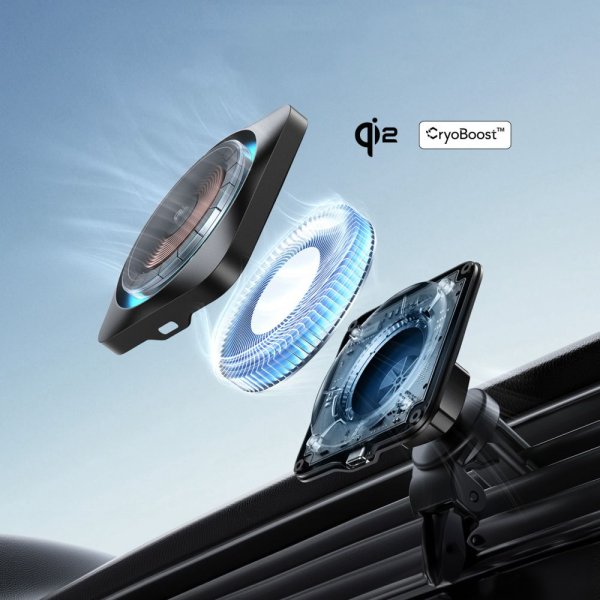 ESR Bilholder Qi2 Air Vent/Dashboard Trådløs Biloplader CryBoost HaloLock Sort