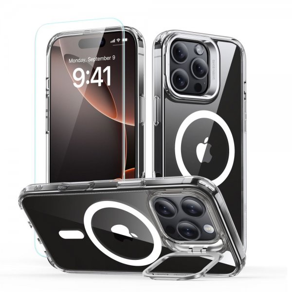 ESR iPhone 16 Pro Cover og Skærmbeskytter Classic Hybrid Kickstand MagSafe Sæt Gennemsigtig
