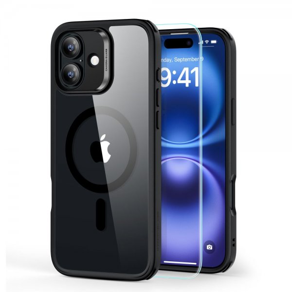 ESR iPhone 16 Cover og Skærmbeskytter Classic Hybrid MagSafe Sæt Sort Gennemsigtig