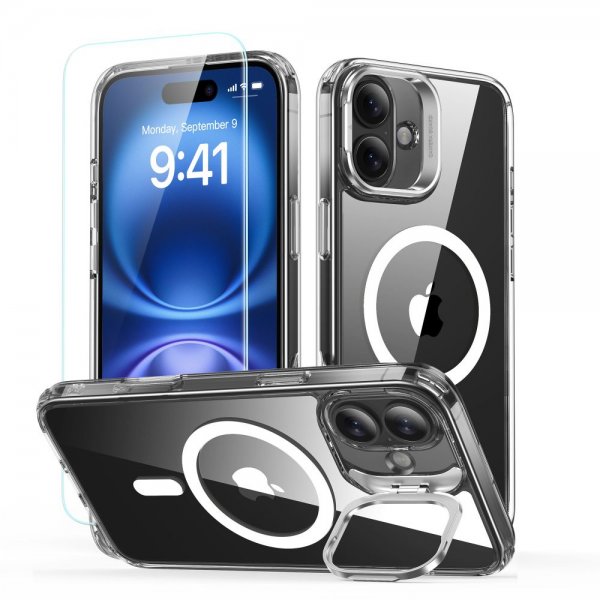 ESR iPhone 16 Cover og Skærmbeskytter Classic Hybrid Kickstand MagSafe Sæt Gennemsigtig