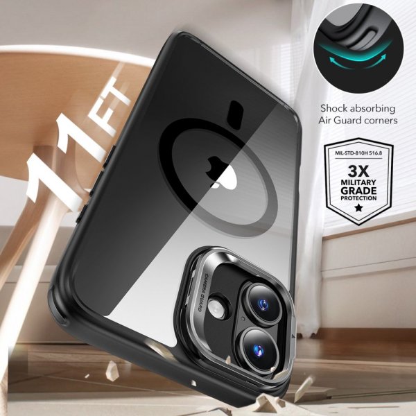 ESR iPhone 16 Cover og Skærmbeskyttelse Classic Hybrid Kickstand MagSafe Sæt Sort Transparent