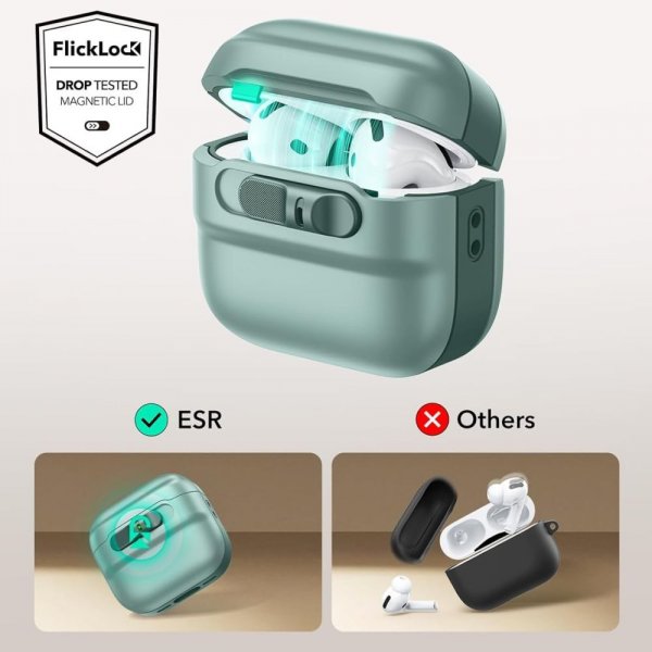 ESR AirPods 4 Cover Pulse FlickLock HaloLock Grøn