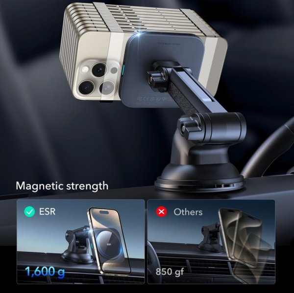 ESR Bilholder Qi2 Dashboard Wireless Car Charger HaloLock Sort