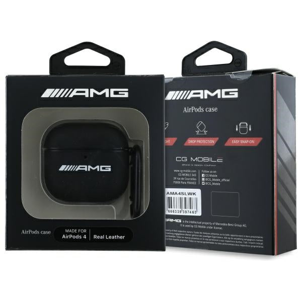 Mercedes Benz AirPods 4 Cover Ægte Læder AMG Sort