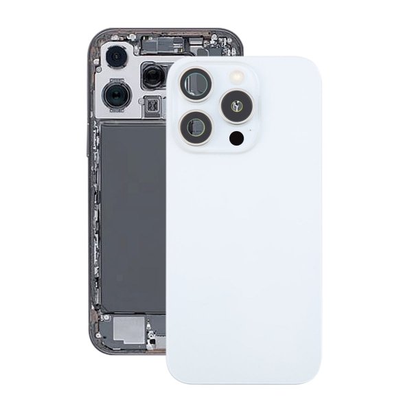 iPhone 16 Pro Max Bagsideglas Komplet OEM - Hvid Titan