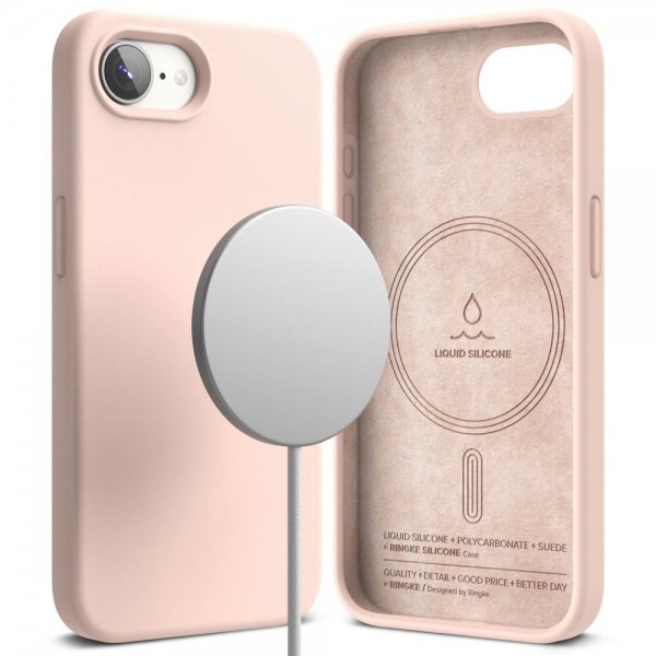 Ringke iPhone 16e/iPhone 17e Cover Silikone Magnetic Pink Sand