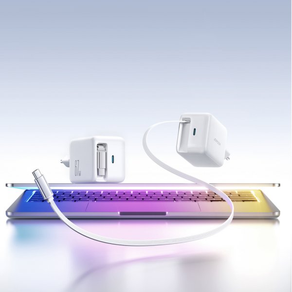 Joyroom 67W Vægoplader med indbygget USB-C kabel & USB-C udtag Hvid