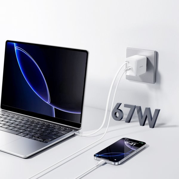 Joyroom 67W Vægoplader med indbygget USB-C kabel & USB-C udtag Hvid