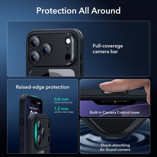 ESR iPhone 17 Pro Max Cover og Skærmbeskyttelse Classic Hybrid MagSafe Sæt Sort Gennemsigtig