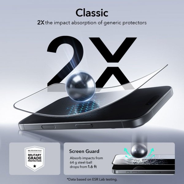 ESR iPhone 16 Pro/iPhone 17 Skærmbeskyttelse UltraFit 2-pak