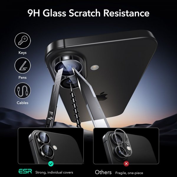 ESR iPhone 16/iPhone 16 Plus/iPhone 17 Kamera Beskyttelse Armorite Sort