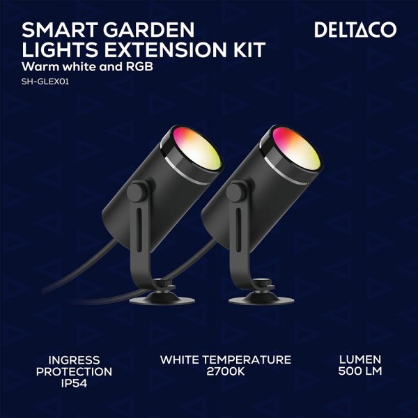 Deltaco Smart Home 2 lamper Forlængelse til SH-GLK01 Hagebelysning