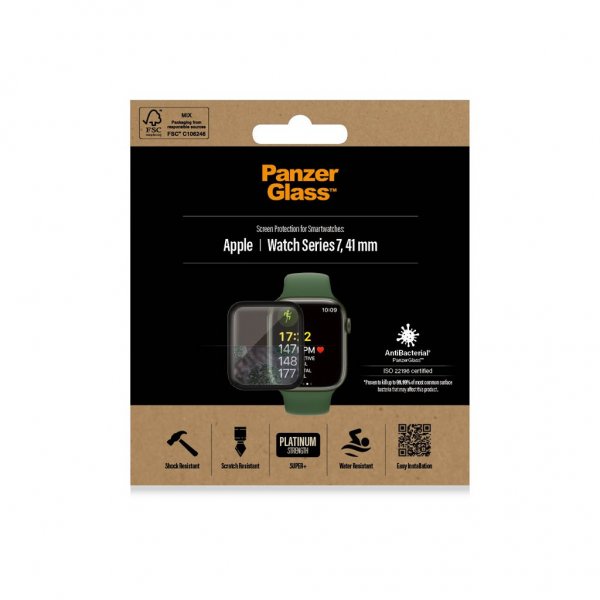 PanzerGlass Apple Watch 41mm (Series 7/8/9) Skærmbeskyttelse Antibacterial Sort