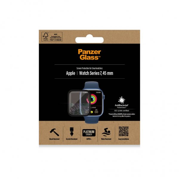 PanzerGlass Apple Watch 45mm Skærmbeskytter Antibacterial Sort