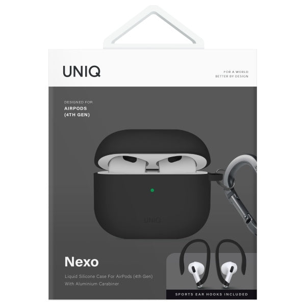UNIQ AirPods 4 Cover med Earhooks Nexo Sort