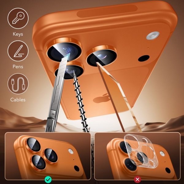 ESR iPhone 14/15/16/17 Pro & Pro Max Kameralinsebeskyttelse Armorite Orange