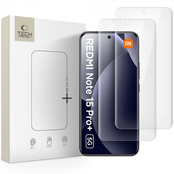 Tech-Protect Xiaomi Redmi Note 15 Pro+ 5G Skærmbeskyttelse Glas UV+ 2-pak
