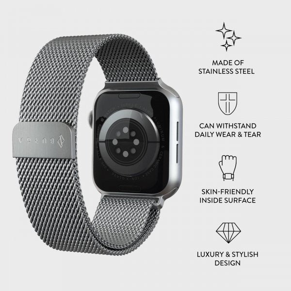 Burga Apple Watch 44/45/46mm/Ultra 49mm Rem Metal Mesh Sølv