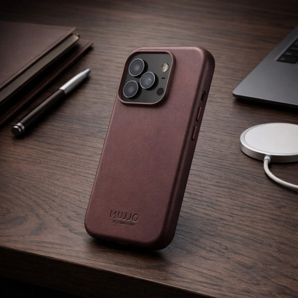 Mujjo iPhone 17 Pro Cover Fuld Læder MagSafe Bronze Red