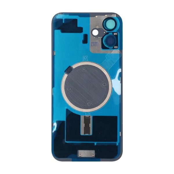 iPhone 16 Plus Bagside Glas med Magnet og Kameralinse - Blå