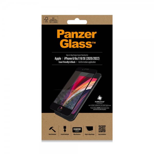 PanzerGlass iPhone 6/6S/7/8/SE Skærmbeskytter Case Friendly Sort