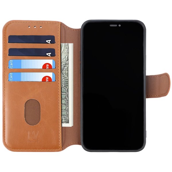Rvelon iPhone 12/iPhone 12 Pro Flip Cover Kortlomme Brun