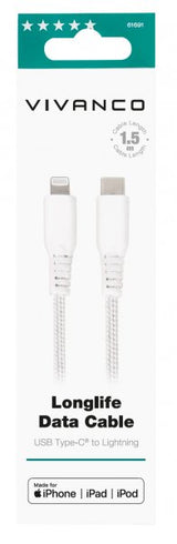 Vivanco Kabel Longlife Braided USB-C/Lightning 1.5m Hvid