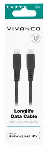 Vivanco Kabel Longlife Braided USB-C/Lightning 1.5m Sort