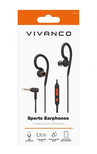 Vivanco Kablede Høretelefoner Sports Earphones 3.5mm Sort