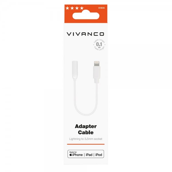 Vivanco Lydadapter Lightning til 3.5mm MFI Hvid