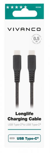 Vivanco Kabel Longlife Braided USB-C/USB-C 0.5m Sort