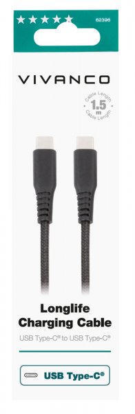 Vivanco Kabel Longlife Braided USB-C/USB-C 1.5m Sort
