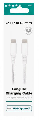 Vivanco Kabel Longlife Braided USB-C/USB-C 0.5m Hvid