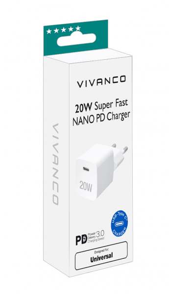 Vivanco Oplader 20W Super Fast NANO PD Charger Hvid