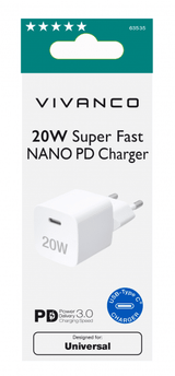 Vivanco Oplader 20W Super Fast NANO PD Charger Hvid