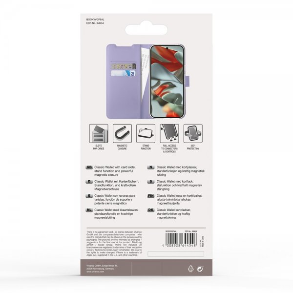 Vivanco Google Pixel 9a Cover Classic Wallet Lavender